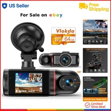 Dual Dash Camera FHD 1080P Night Vision Loop Recording 64GB for Cars Taxi Uber