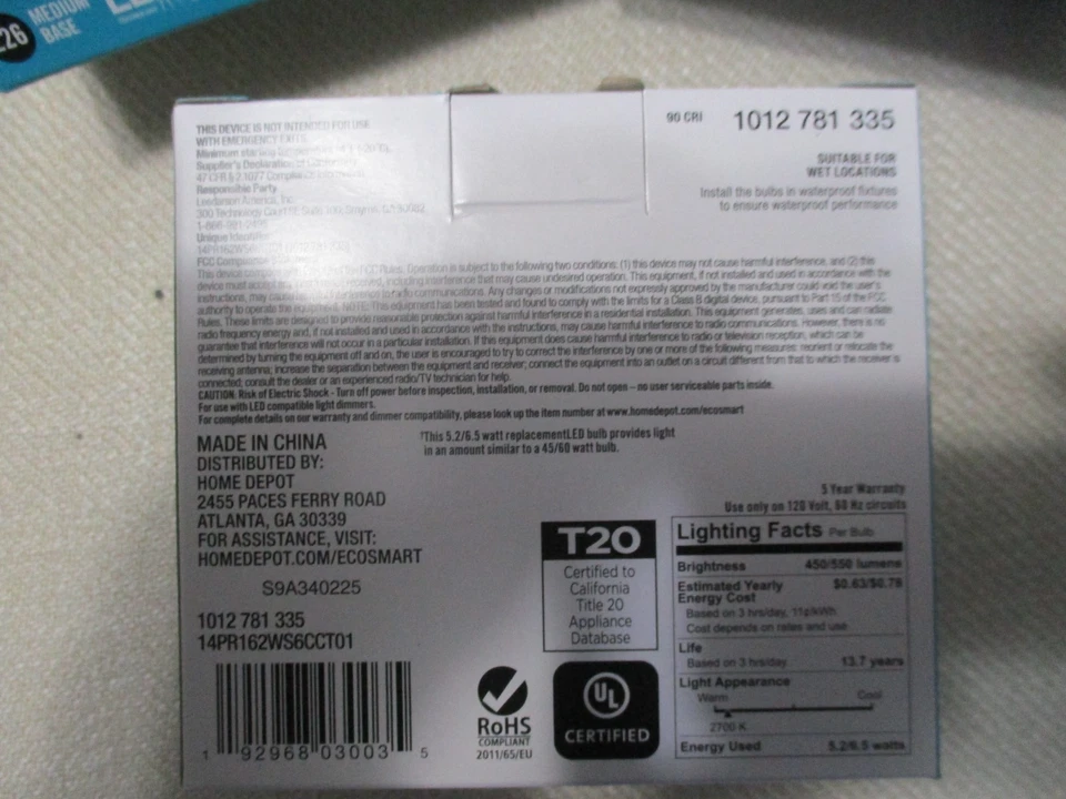 6 pk EcoSmart LED Flood Lights 45w/60W PAR16 White 450/550 Lumens Dimmable E26 - Image 3 of 4