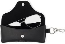 PU Leather Glasses Case with Belt Loop, Semihard Portable Smoke Black