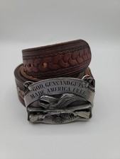 1983 - GOD GUNS AND GUTS Made America FREE Belt Buckle - HEAVY - 48 inches