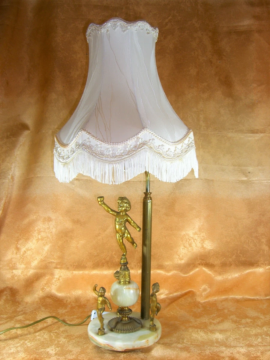 Small table lamp with beige marble opaline lampshade