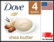 Dove Beauty Bar Bath Soap Moisturizing Gentle Shea Butter & Vanilla,  4 Bars