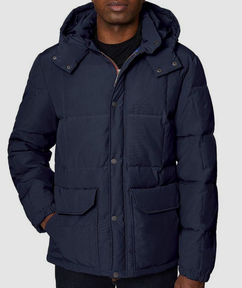 $250 Halifax Men's Blue Water Resistant Quilted Hooded Puffer Coat