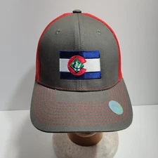 Direct Cap Trucker Hat Mens Red Gray Canvas Mesh Embroidered Fitted Snapback