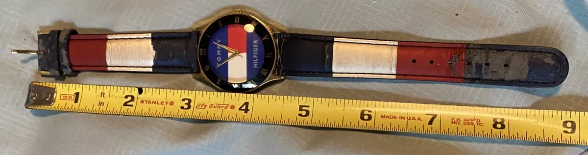 Vintage Tommy Hilfiger Watch Red White & Blue Logo /Band Quartz Movement  1238