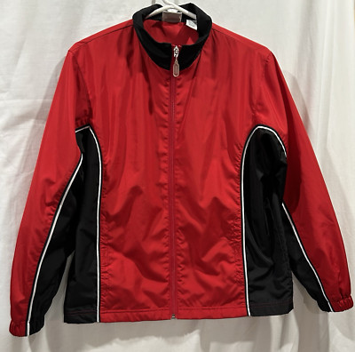 Vtg. Classic Elements Women s Full Zip Track Jacket Red/Black Lined Pockets Sz M