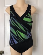 Robby Len One-Piece Swimsuit Womens 10 Black Colorful Zebra Stripe Light Padding