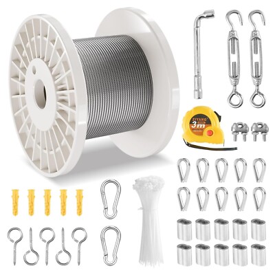 Stainless Steel 1/8'' 7x7 Wire Rope 100ft Durable Cable for Railing & General Use