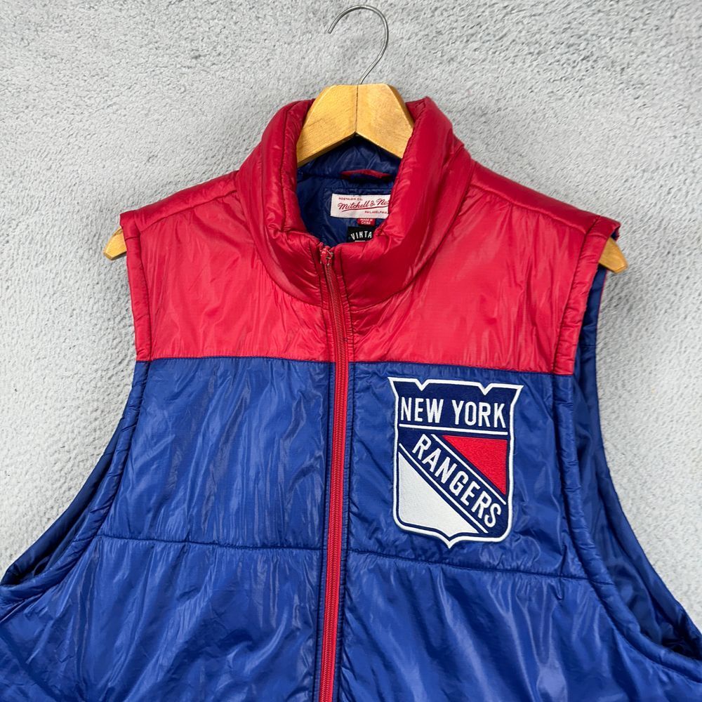 New York Rangers NHL Full Zip Vest Mens XL Red Bue Vintage Hockey