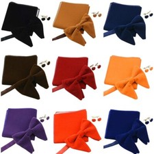 Men Solid Oversized Velvet Pre-tied Bow Tie Pocket Square Cufflinks Bowtie Set