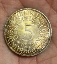 1974-G German 5 Deutsche Mark SILVER COIN Heavily TONED natural toning