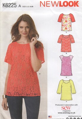 New Look Schnittmuster 6225 Oberteile mit Kontrastärmeln Spitze Gr. 8 - 20 Neu