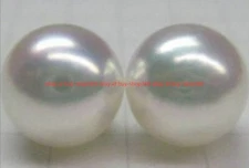 Huge 13-14mm Natural South Sea Perfect White Pearl Stud Earrings 14k Gold AAA