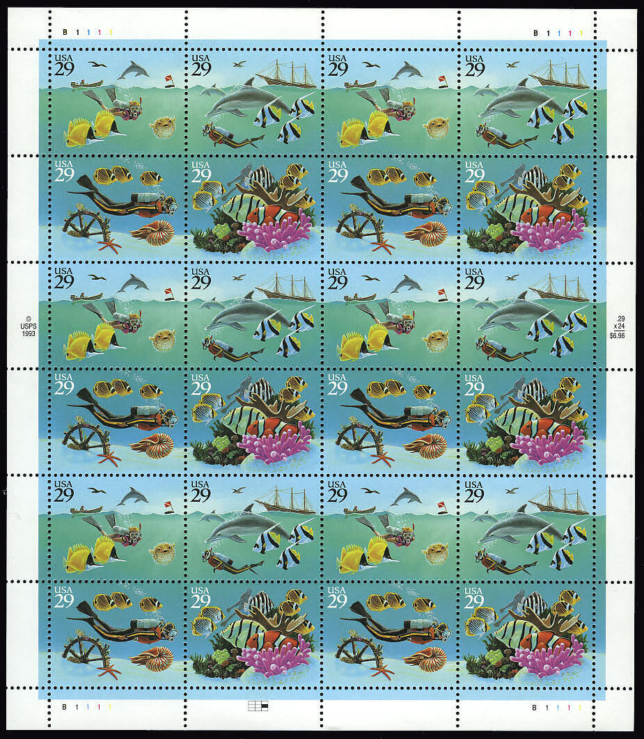 maiken様確認用♪ US #2863-6 2863-2866 2866a 29¢ Wonders of the Sea Sheet of 24 VF