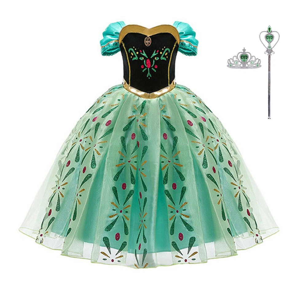 Girls Kids Party Costume Frozen Anna Fancy Dress Up Princess Role Cosplay Outfit - Image 2 of 4