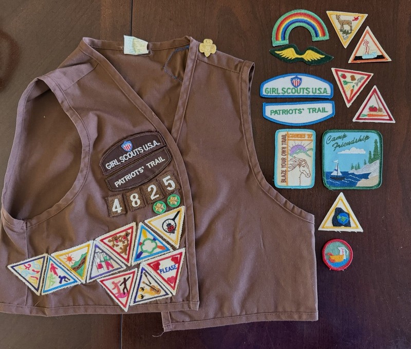 Brownie Vest With Pins And Badges Size 10-12 1996, 1997