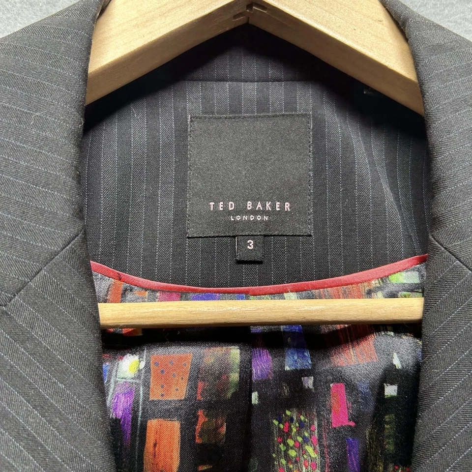 Traje Ted Baker Mujer Talla 3 Negro Rayas Blazer Pantalones Conjunto Mezcla Lana Forrado Foto 2 de 4