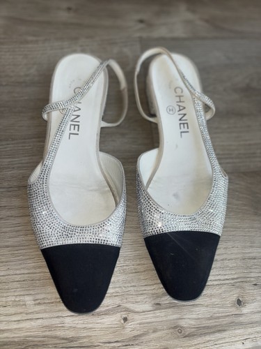 Chanel strass Crystal Cap Toe Ballet Sling Back Flats