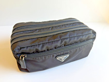 Authentic PRADA Nylon Saffiano Leather Toiletry Travel Pouch Bag Dopp Kit