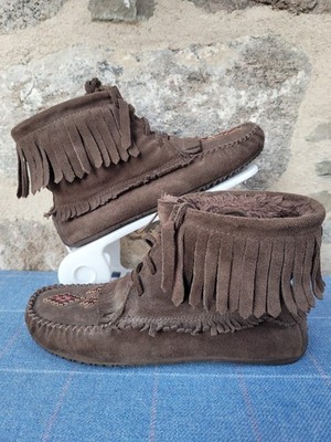 Manitobah Mukluks Mokassin Stiefel Braun Wildleder Barfuß Vibram Boho Gr Uk 6 Boho