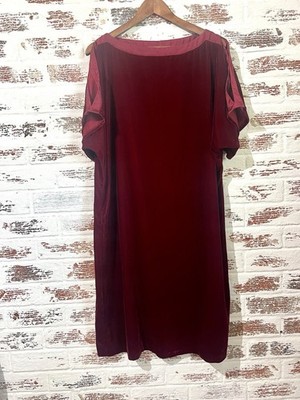 Jessica London Dress Dark Red Velvet Christmas Cold Shoulder Boat Neck Size 18
