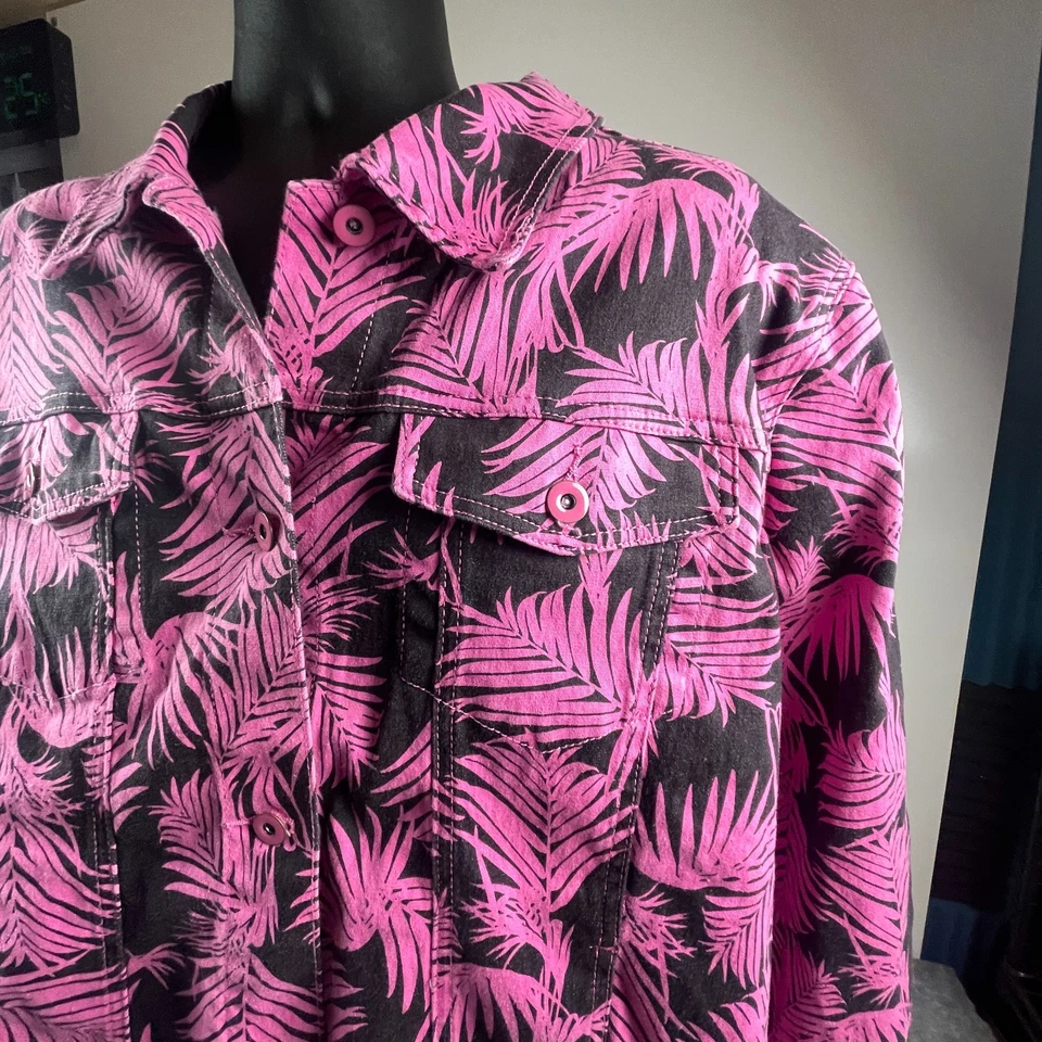 Jaqueta feminina GG2 By Dianne Gilman Demin 2XL mistura de algodão rosa padrão floral - Imagem 4 de 4