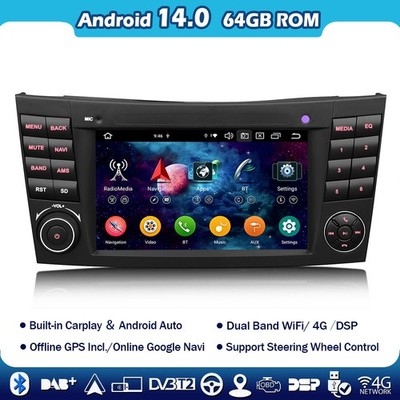Android 14 Autoradio Navi Carplay SWC für Mercedes E Klasse W211 CLS Klasse W219