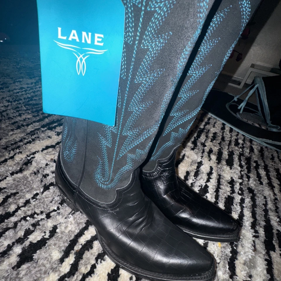 Lane SKYLIGHT Womens Cowboy Boots 8.5 Turquoise Black Western Cowgirl Mid Calf - Image 4 of 4