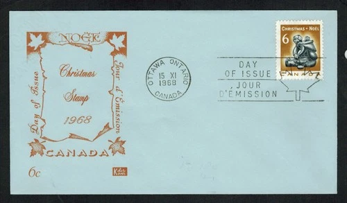 Canada #489, 1968 6¢ Inuit Soapstone, Kolor Kover cachet FDC