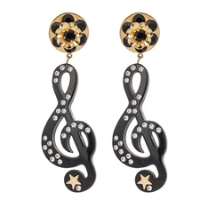 DOLCE & GABBANA Stelle Star Treble Clef Crystal Clip Earrings Gold Black 12331