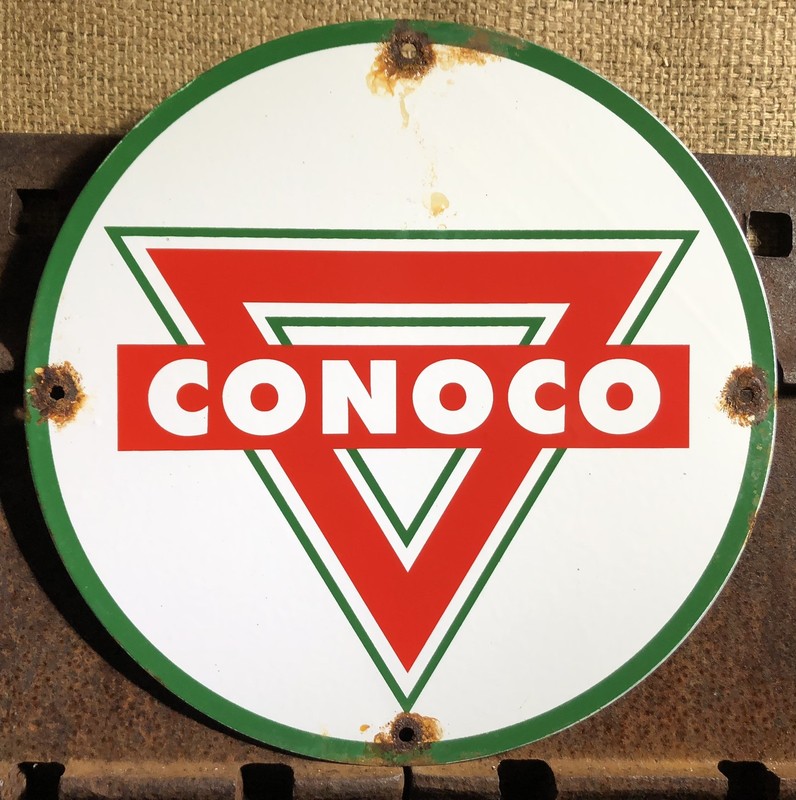 VINTAGE CONOCO TRIANGLE GASOLINE PORCELAIN SIGN MOTOR OIL GAS PUMP PLATE