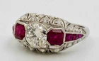 Art Deco Antique 2.10 Ct Diamond & Ruby Vintage Men's Wedding Ring 925 Silver