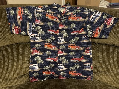 Big Dog Hawaiian Shirt Men Surfing VW Woody Short Sleeve Aloha Shirt L