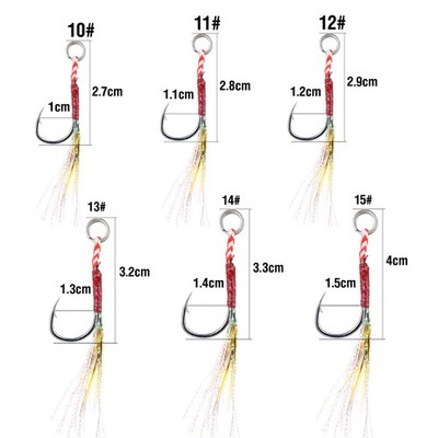 50pcs Fishing Jig Assist Hooks with Feather Jigging Hook Saltwater Big Game