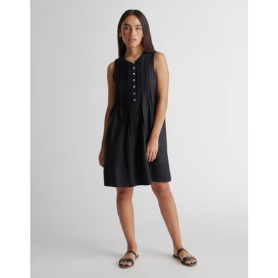 Quince 100% European Linen Sleeveless Swing Dress Women S Black NWT