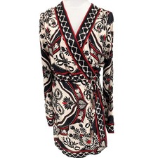 Farm Rio Passion Satin Scarf Wrap Mini Dress Black Boho Maximalist Glam Small