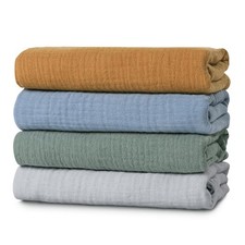 Muslin Swaddle Blankets for Baby Girls and Boys, 4 Pack Breathable and Skin-Frie