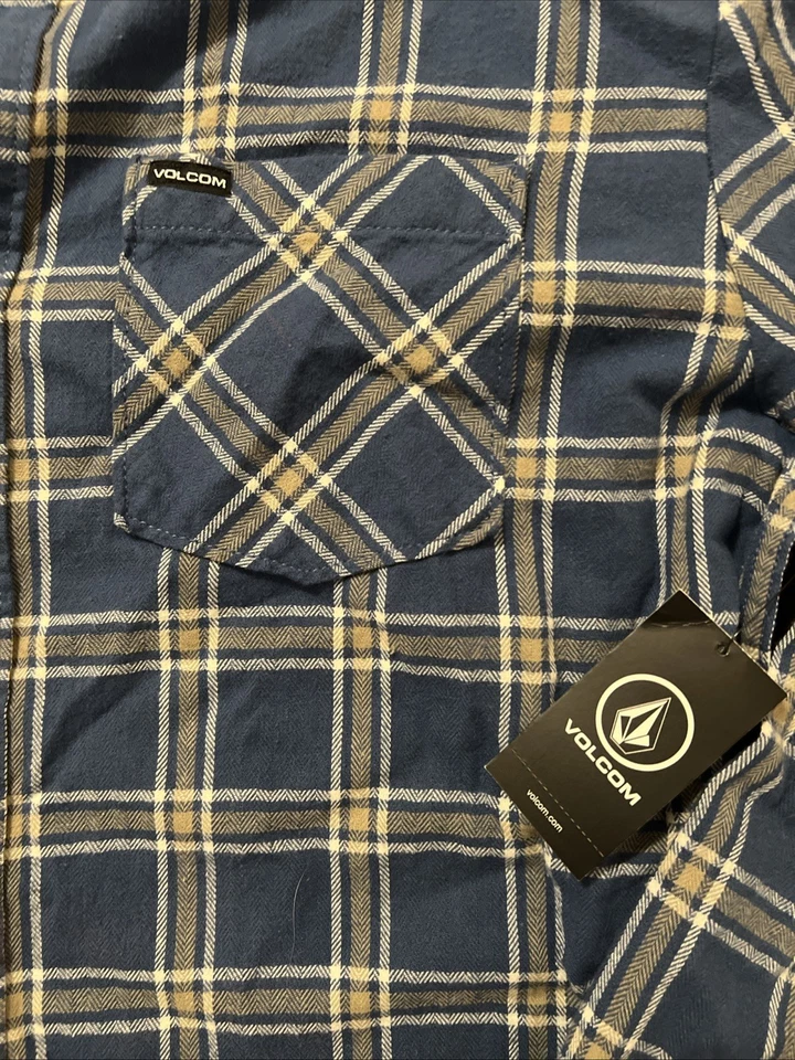 Volcom Men’s Size Medium Blue And Yellow Lotto Flannel LS NWT - Image 4 of 4