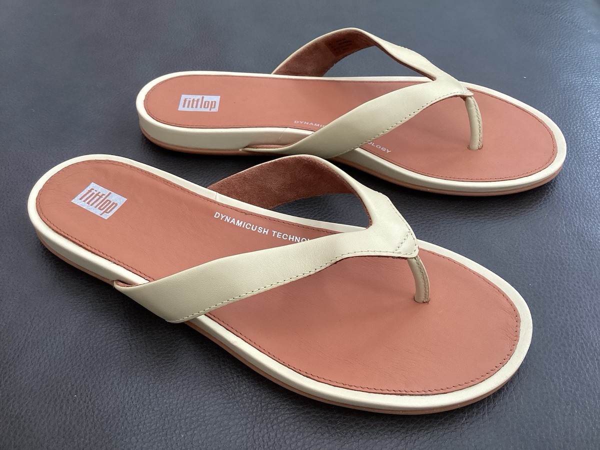 FitFlop GRACIE Women's Sz 9 US Leather Flip Flops Pale Yellow