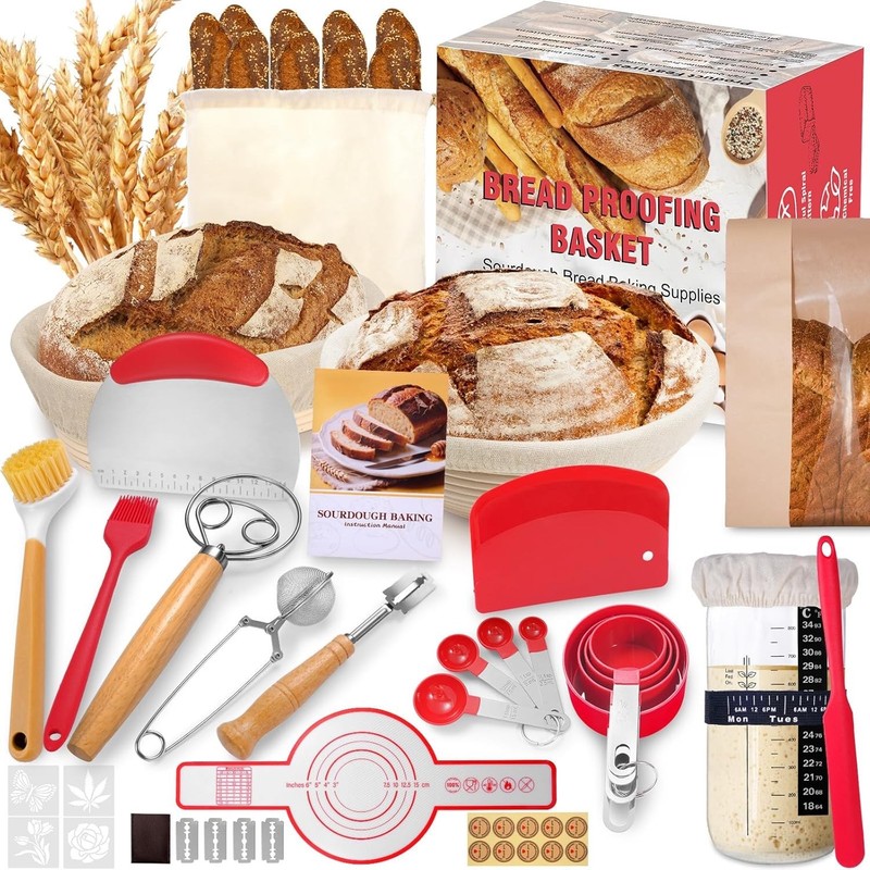 Sourdough Starter Kit with Round & Oval Banneton, Complete Sourdough Bread Kit