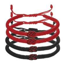 Matching Bracelets for Couple, 4pcs Red Black Knots Bracelets, Red/Black