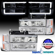 Fits 1994-1998 Chevy C10 Ck Tahoe Suburban Led Bar Headlights W Cornerbumper
