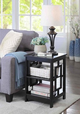 Town Square End Table with Shelves, Black