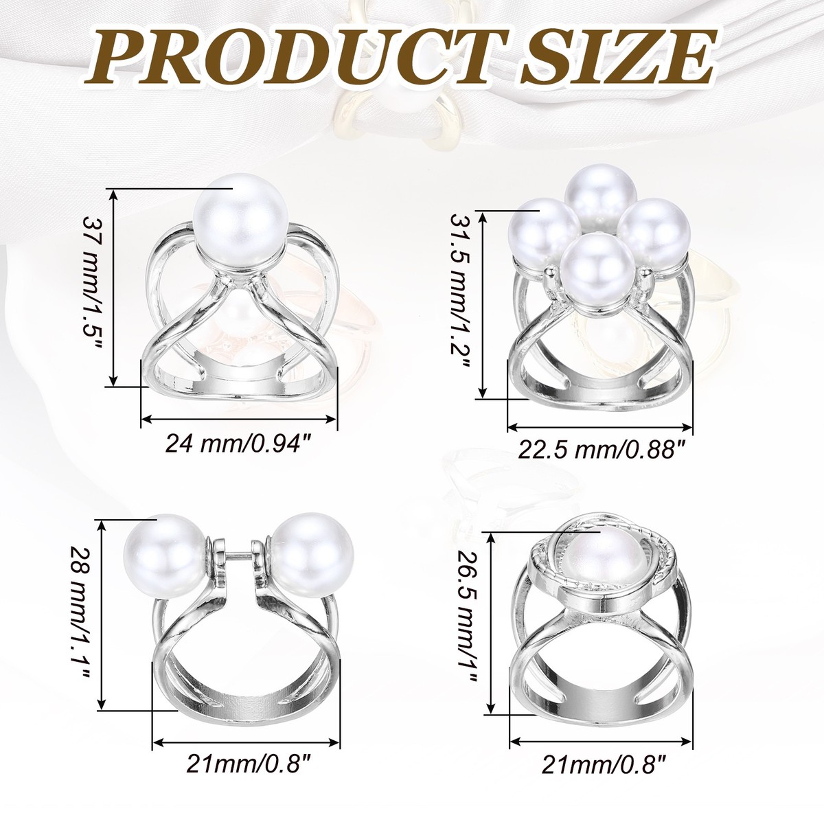 T*s様 P102-16 アクセサリー 3点 まとめ売り ブローチ スカーフリン Scarf Ring, Metal Pearl Flower Scarf Clip and Slides for Women