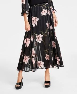 CeCe Womens Pleated Floral Maxi Sk Rich Black 197123222423 XL RT $99.0