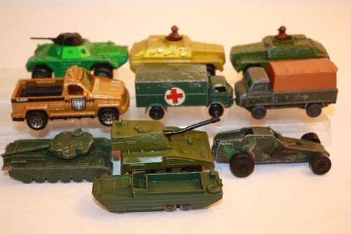 10 Vintage 1950s-1980s Army Military Trucks Vehicles MATCHBOX HOT WHEELS HUSKY