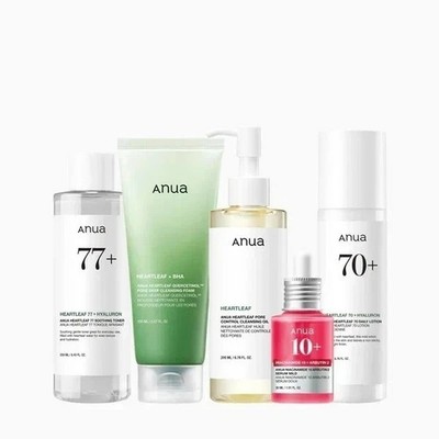 Anua 5-Piece Set: Cleanser + Toner + Cleansing Oil + Serum + Moisturizer