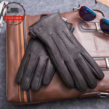 New Men'S 100% Sheepskin Gloves, Deer Skin Pattern Design, Warm and Soft Men'S