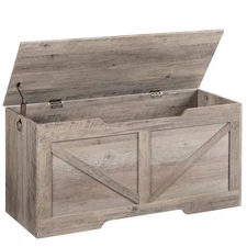 Storage Bench, 39.4” Retro Wooden Storage Chest with U-Shaped Cut-Out Pull, S...