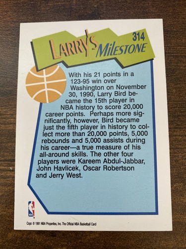 1991-92 NBA Hoops Milestones Larry Bird #314 HOF Boston Celtics NRMT - Picture 2 of 4